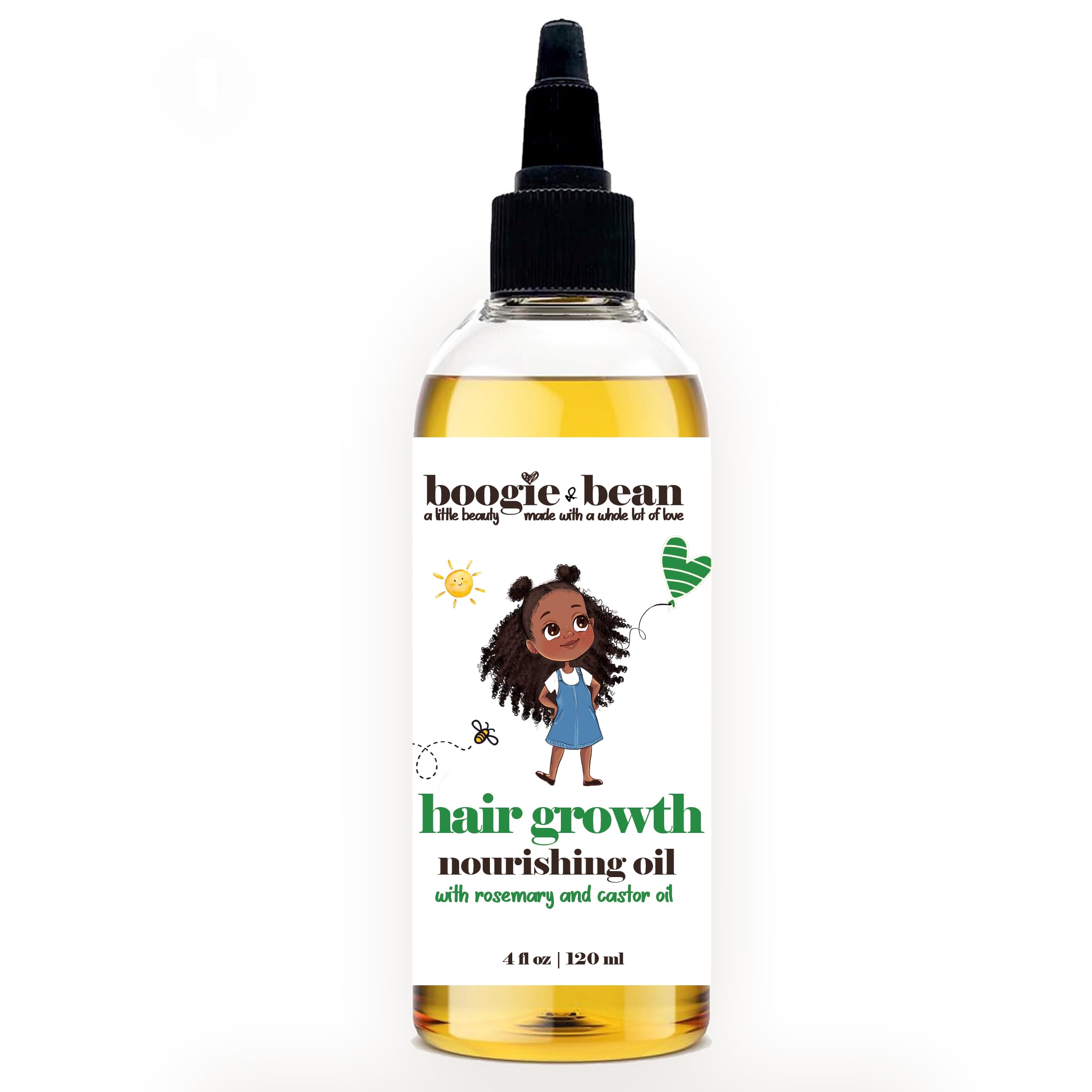 Boogie and Bean Rosemary oil bottle close-up for nourishing hair
