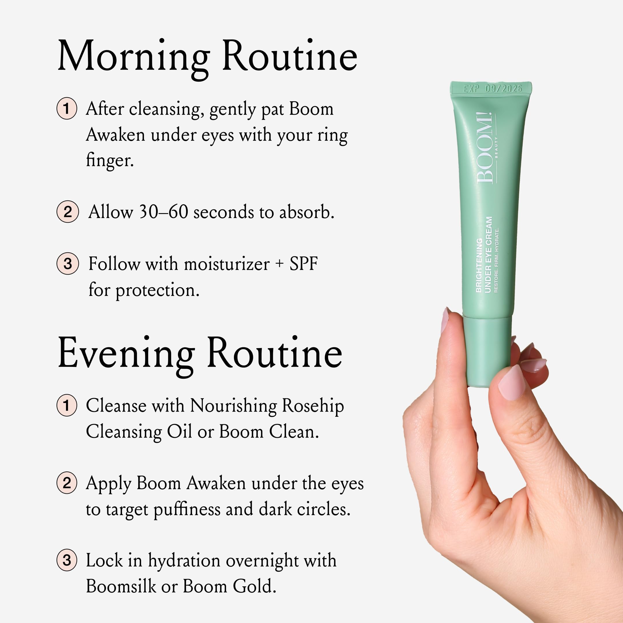 Refrigerated display showing BOOM! Awaken cooling under eye cream.
