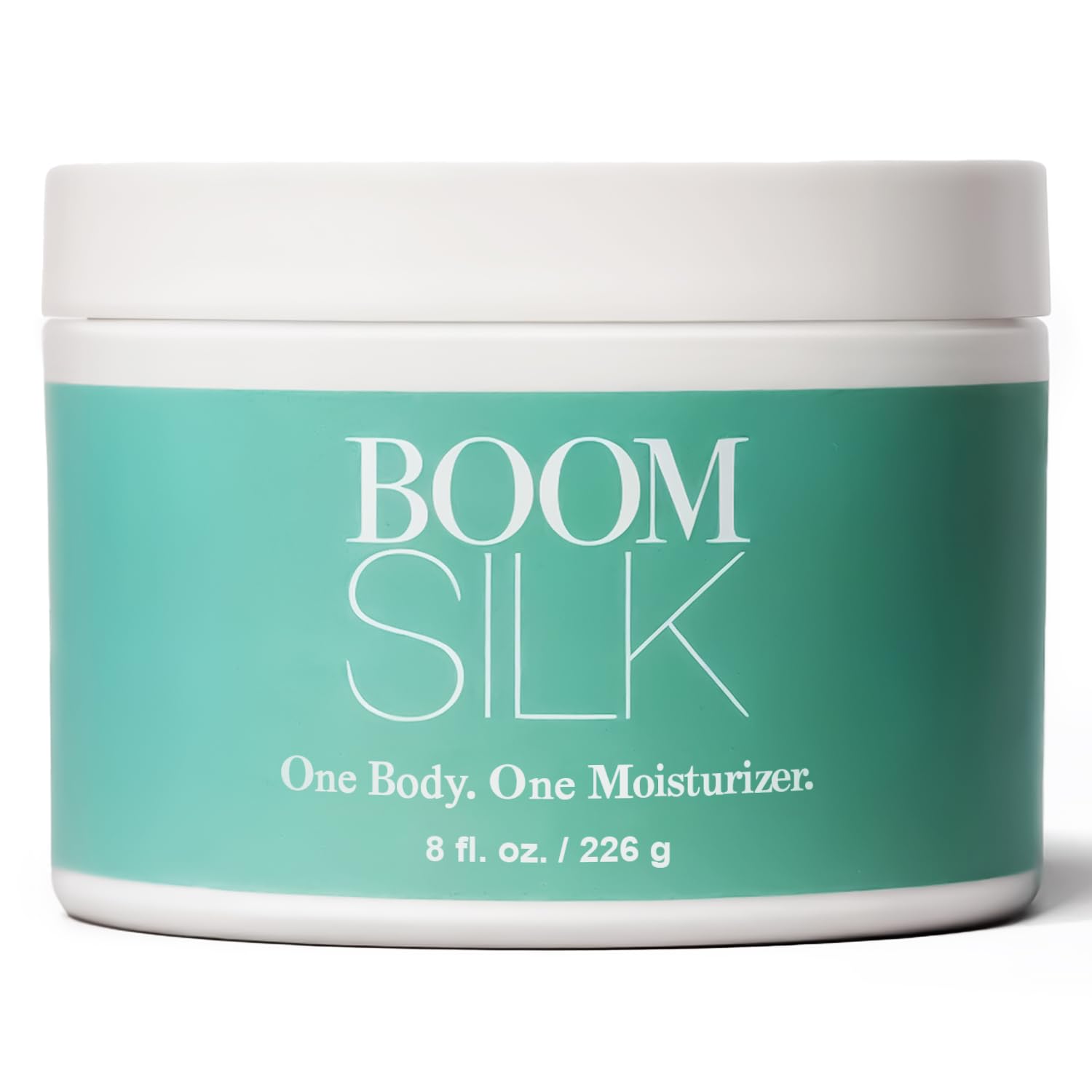 Boomsilk face moisturizer jar showing creamy texture for daily hydration.