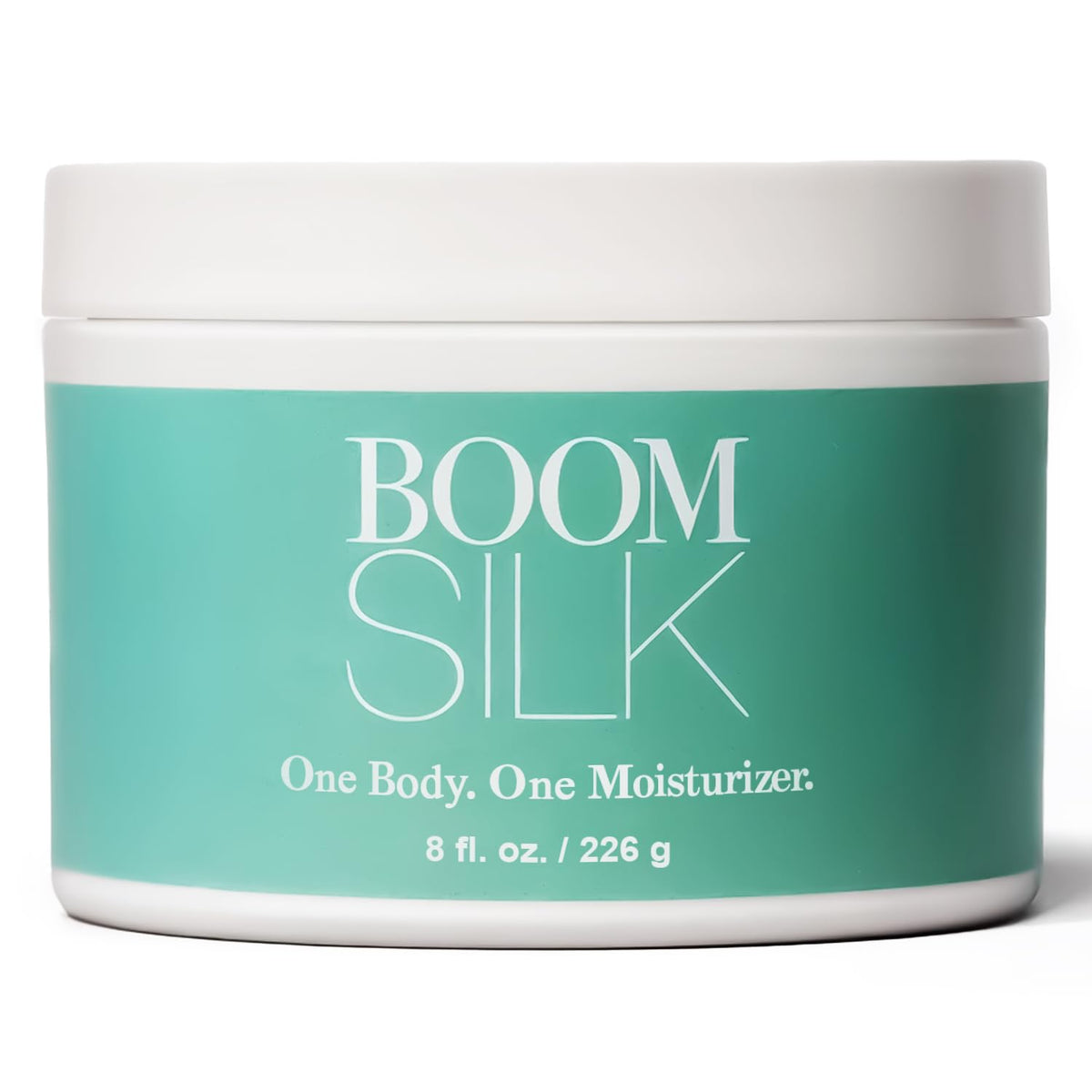 Boomsilk face moisturizer jar showing creamy texture for daily hydration.
