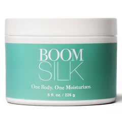 Boomsilk face moisturizer jar showing creamy texture for daily hydration.