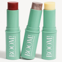 Boom by Cindy Joseph Boomstick Trio Color 3 Pack displayed for cheeks, lips, and glow.
