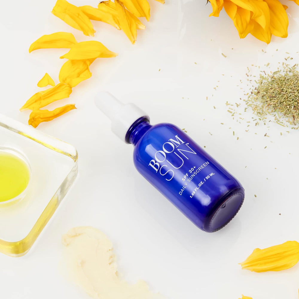 BOOM! Sun SPF 30 label signaling broad spectrum protection.