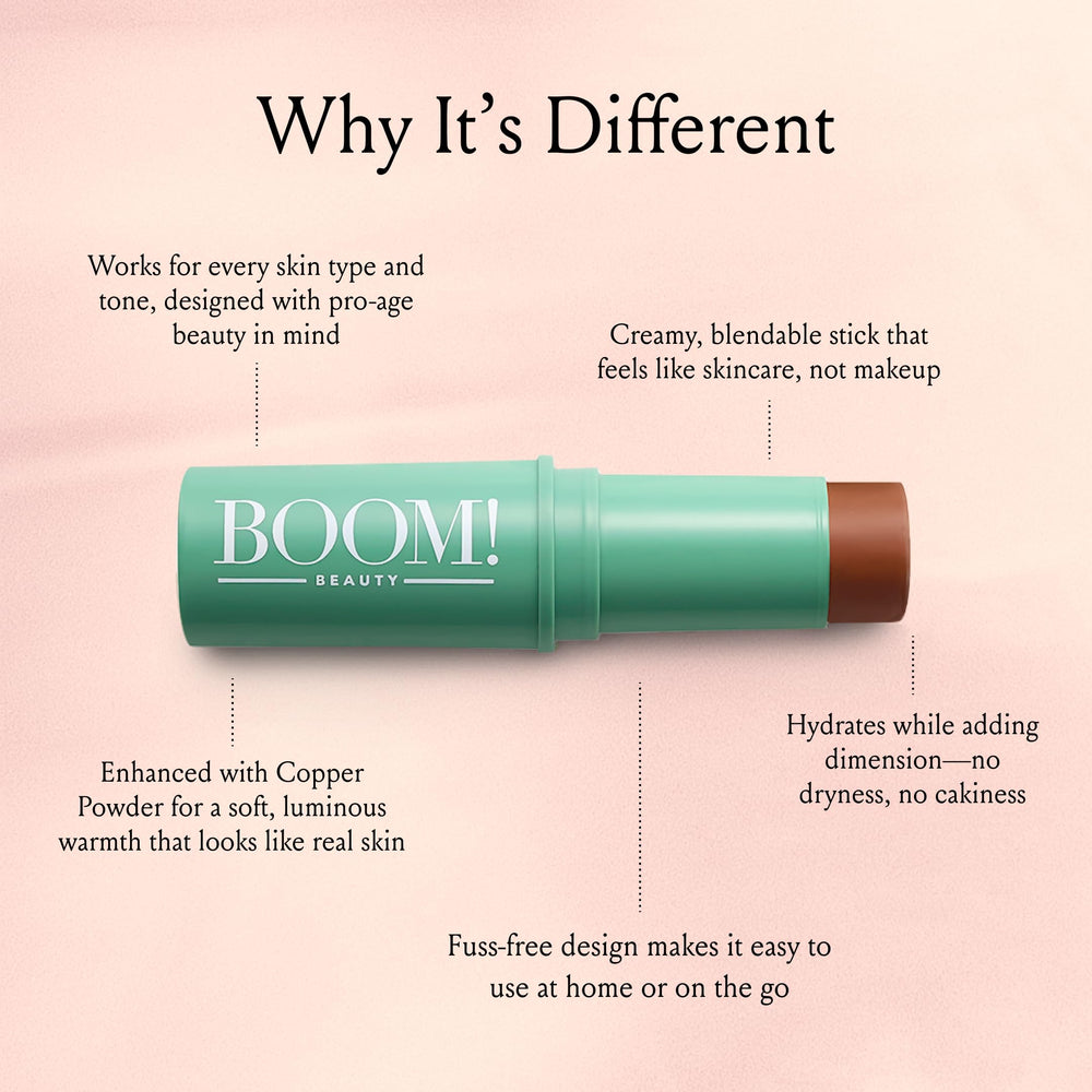 Boomstick Bronze brow highlight on brow bone for defined expression.