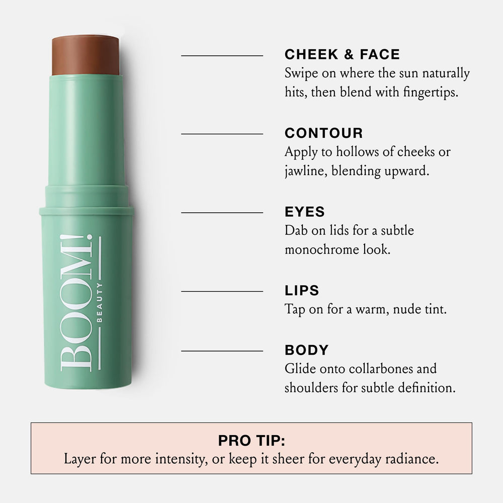 Boomstick Bronze collarbone glow for radiant, all-over warmth.