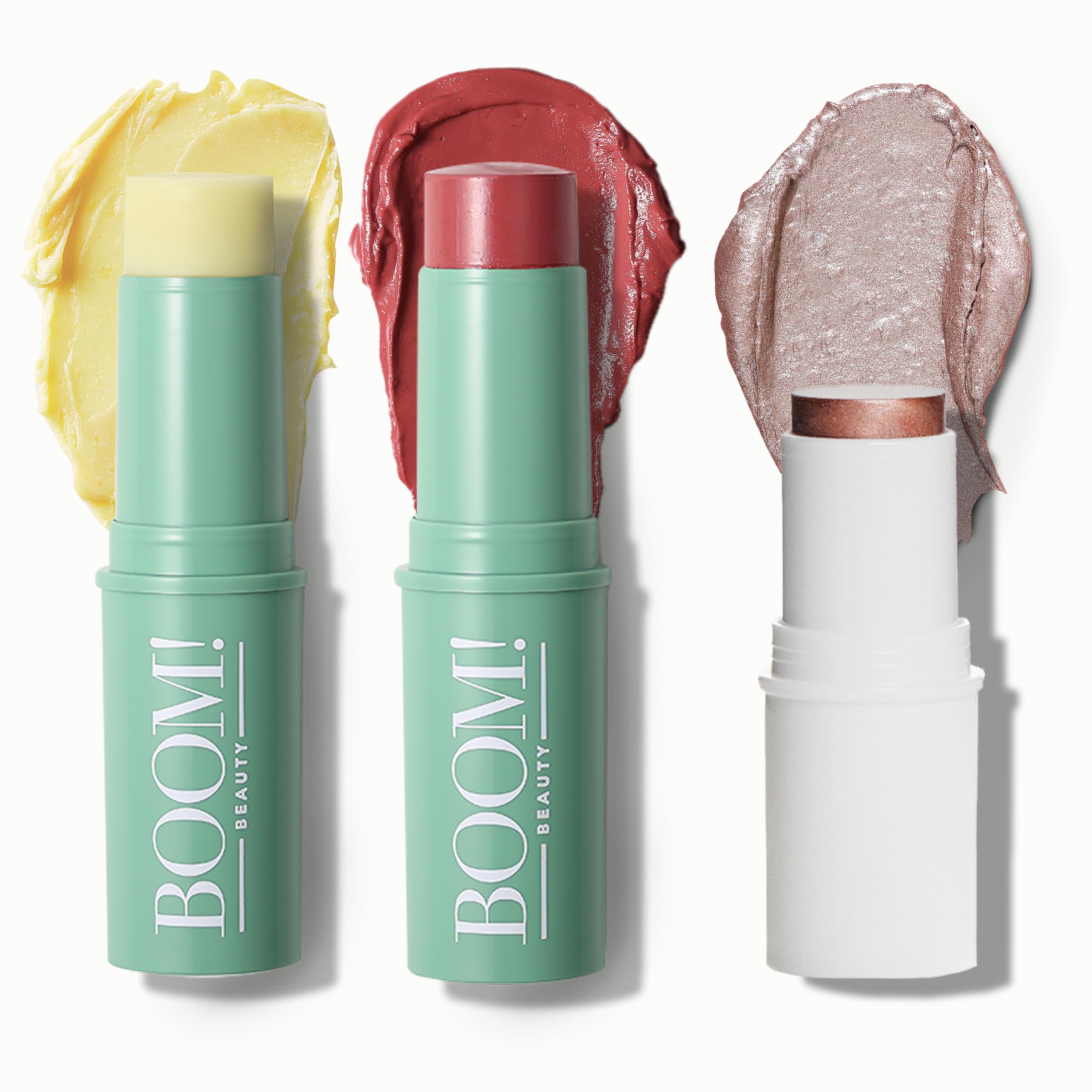 BOOM! by Cindy Joseph Boomstick Trio Rose Nude blush stick on cheeks for a natural tint