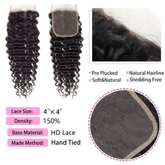 Boopwine 1B natural black deep wave closure for true-length styling