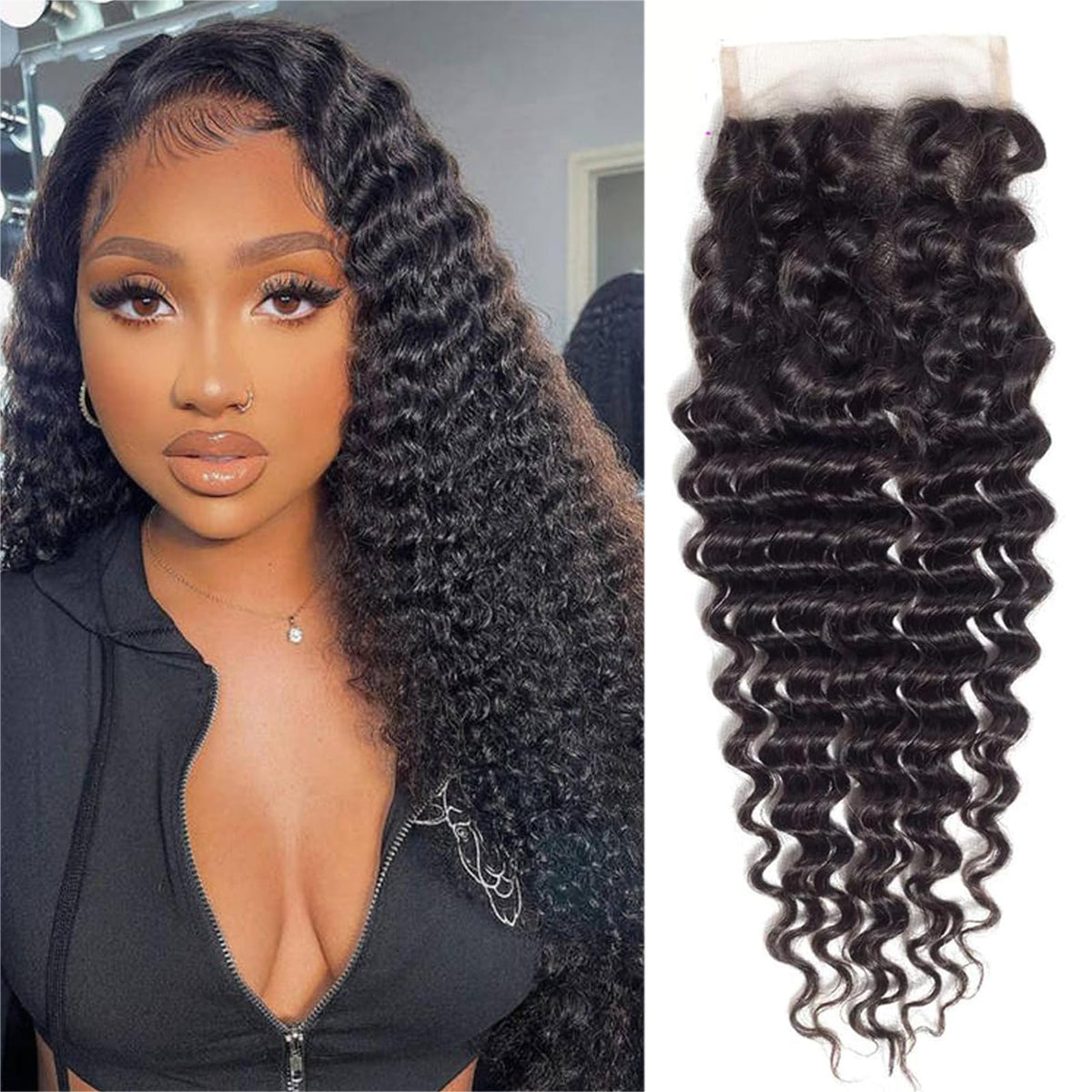 Boopwine 4x4 deep wave closure close-up showing natural 10inch texture for daily wear