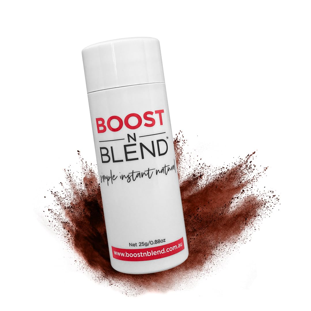 BOOST N BLEND hair fibers cover thinning areas with natural texture.