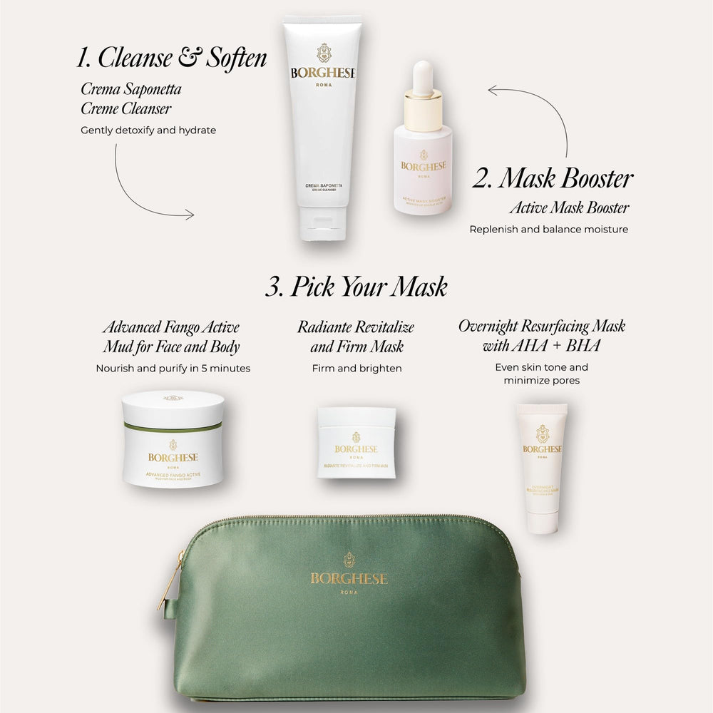 Borghese Active Mask Booster Serum boosts skin vitality for a brighter look.