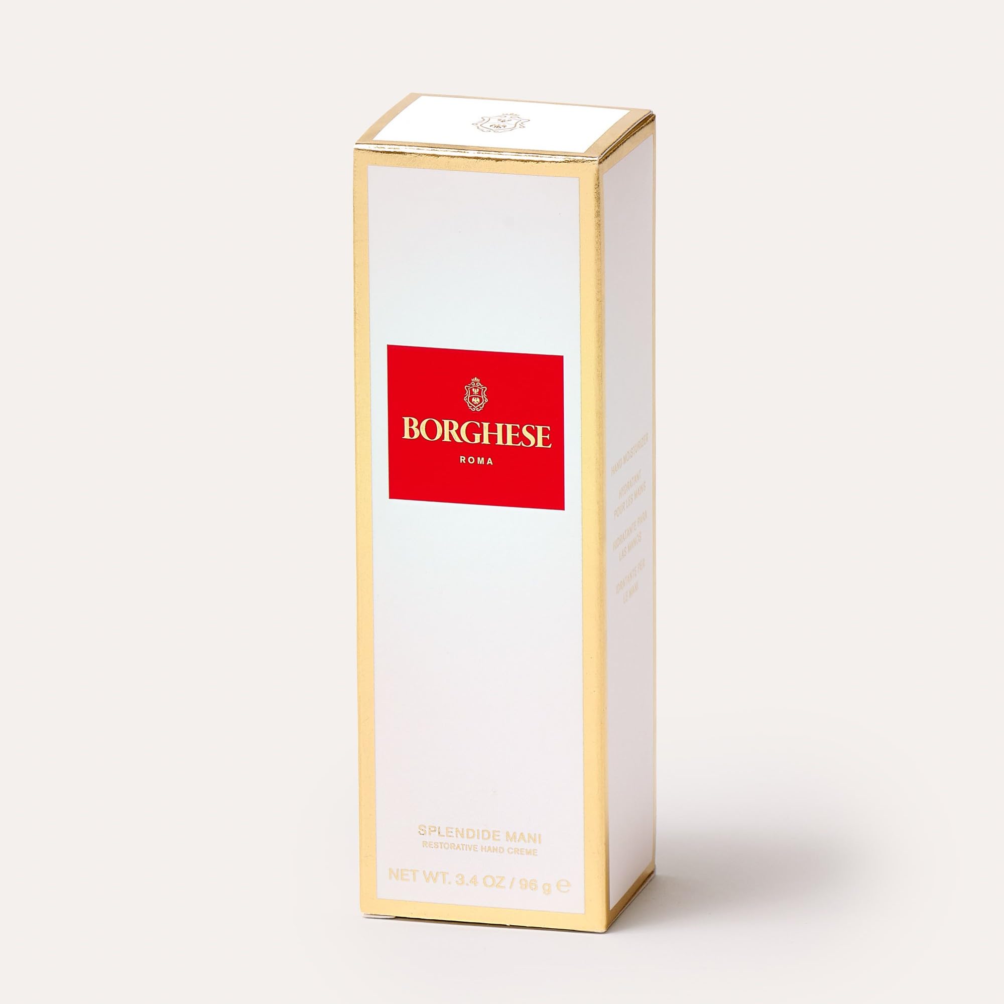 Borghese Splendide Mani label close-up highlights moisturizing formula