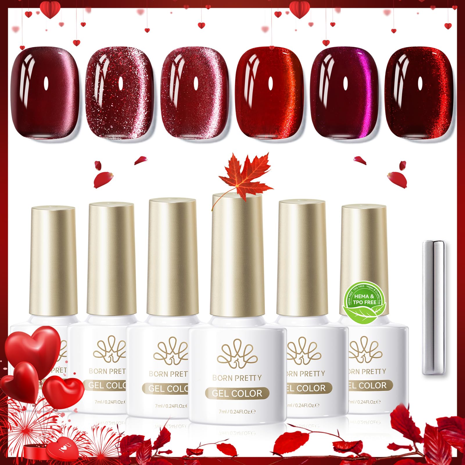 7ml Born Pretty bottle display featuring burgundy, quick-dry finish.