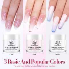 Born Pretty acrylic nail kit white powder bottle for clean, crisp tips