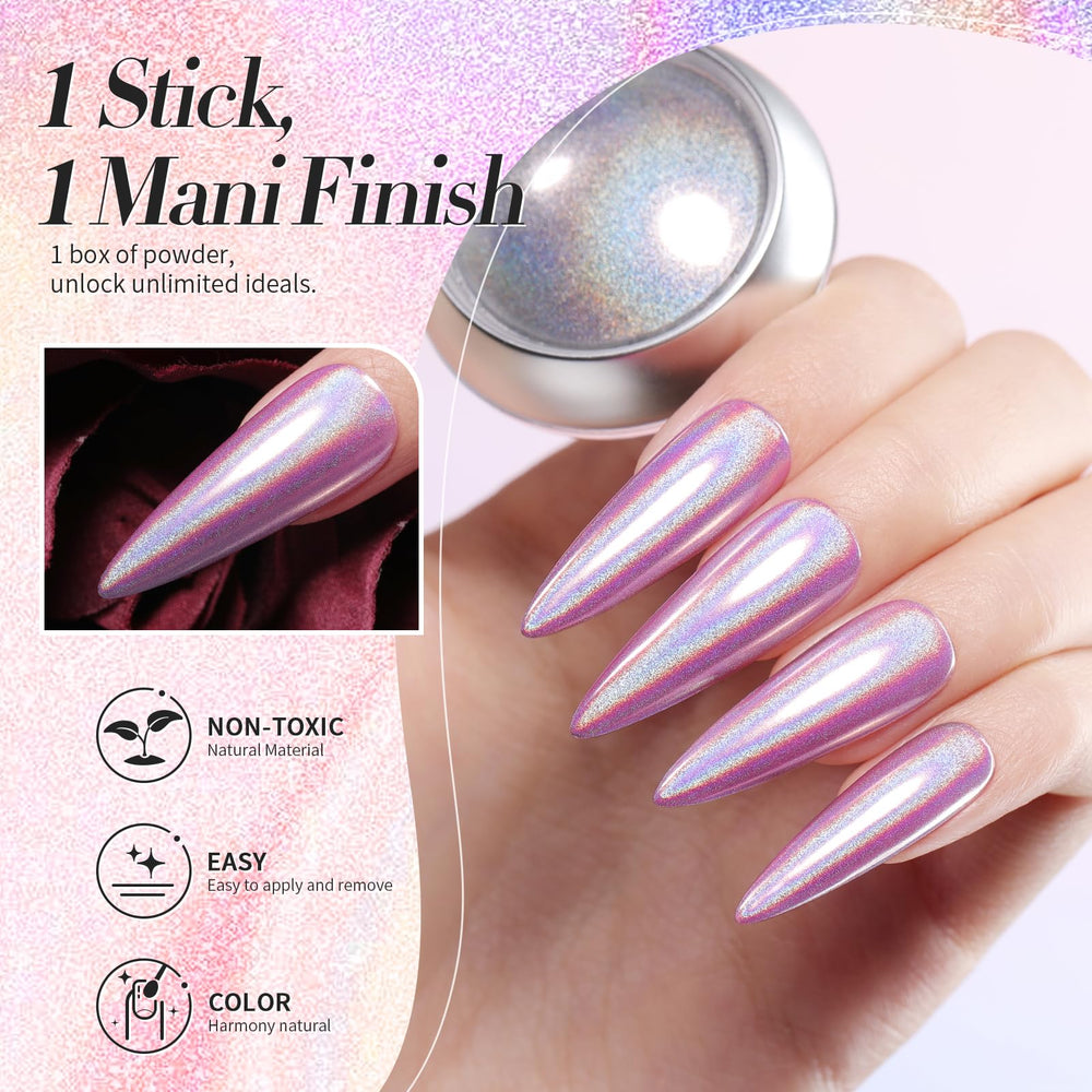 Born Pretty acrylic nails with holographic powder for long-lasting glam