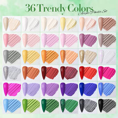 Born Pretty acrylic powder 36 colors bottle closeup, vibrant hues for quick salon looks.