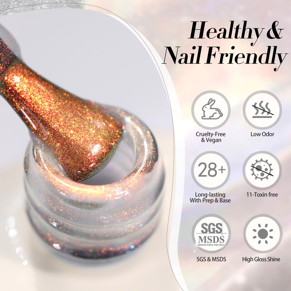 Born Pretty Aurora Gel Nail Polish nano-particle shine highlighted on a bottle.