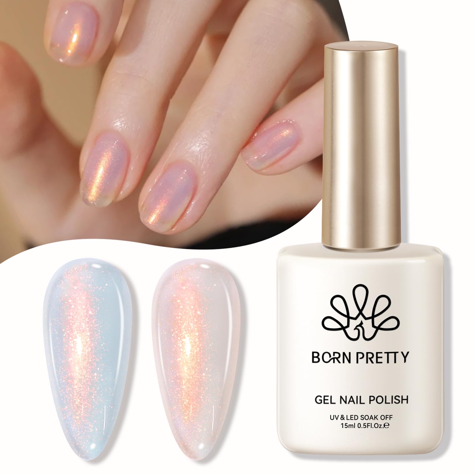 Born Pretty Aurora Gel Nail Polish packaging and bottle close-up.