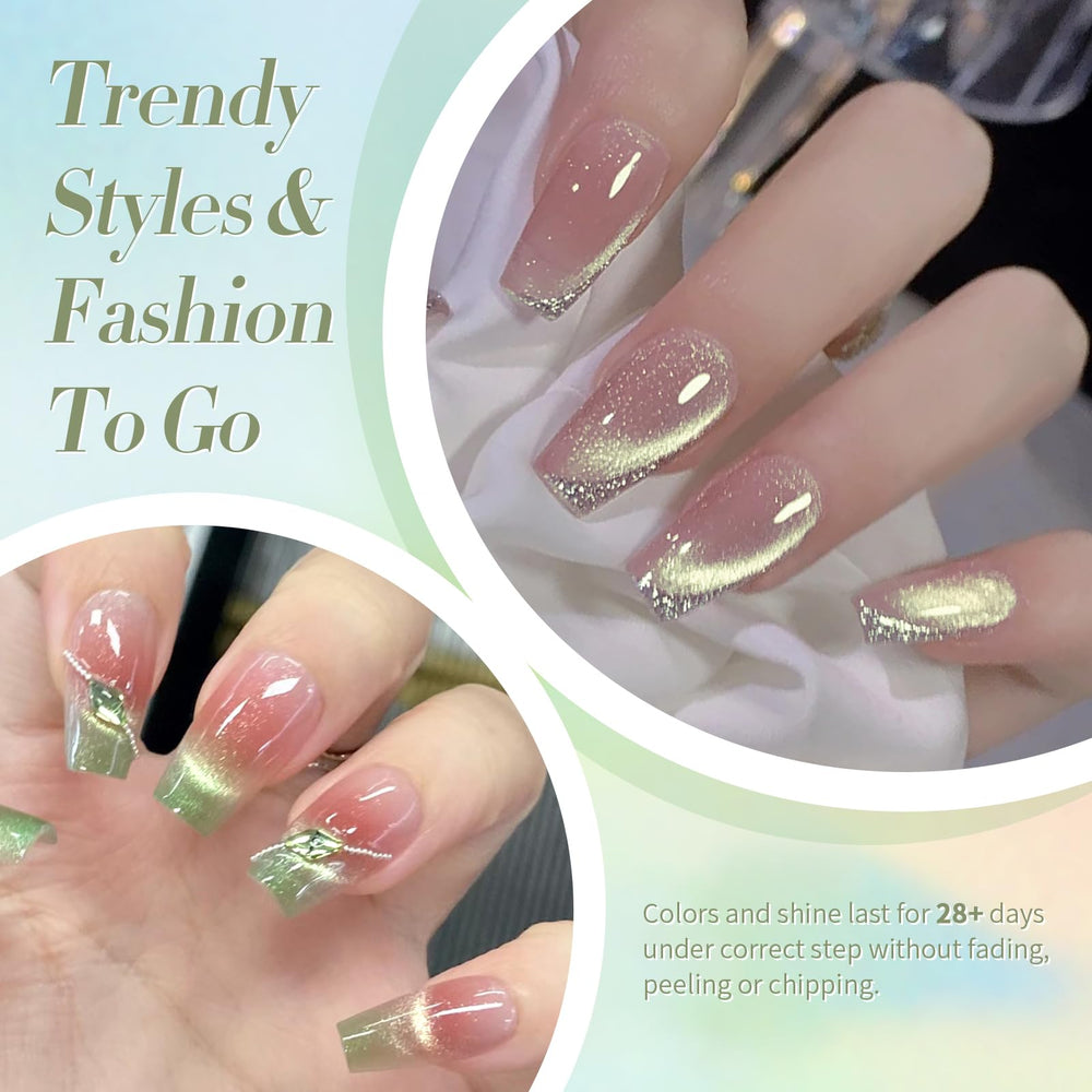 Born Pretty aurora shimmer nails showing color shift at different angles