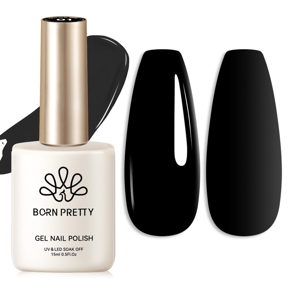 Born Pretty black gel polish 15ml bottle for bold DIY manicure and long-lasting color.