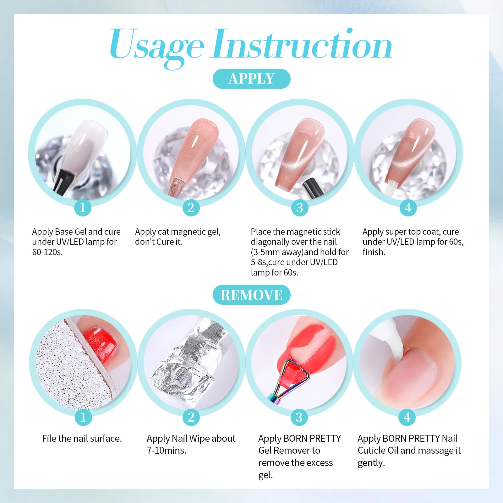 Born Pretty Blue Cat Magnetic Eye Gel Polish brush detail for smooth, easy application.