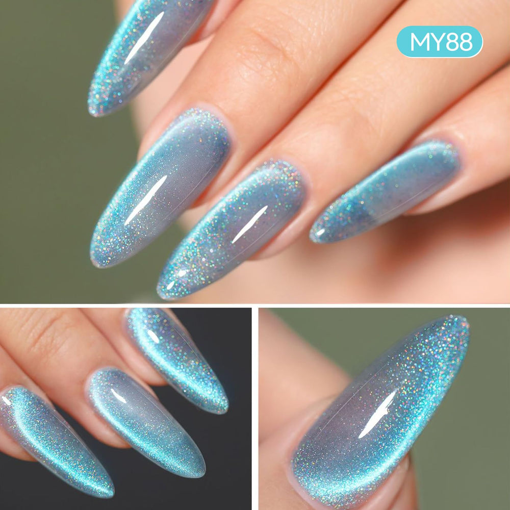 Born Pretty Blue Cat Magnetic Eye Gel Polish moonlight glass finish showing soft color shift.