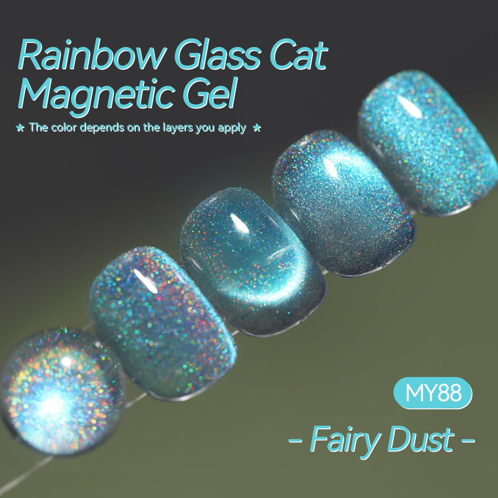 Born Pretty Blue Cat Magnetic Eye Gel Polish rainbow holographic shimmer to elevate nail aesthetics.
