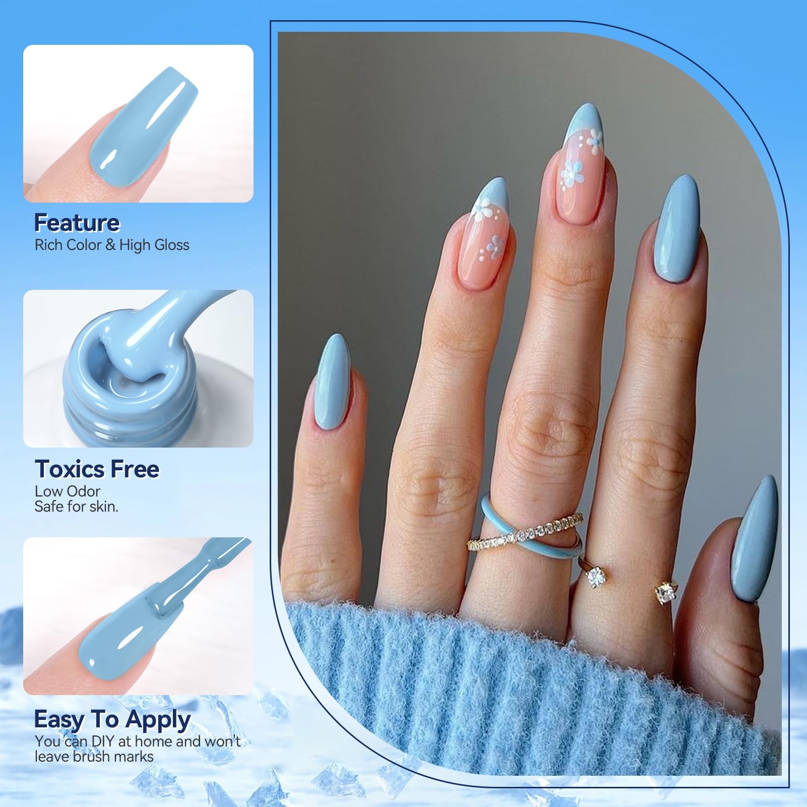 Born Pretty crushed reflective blue gel polish close-up with subtle glitter for party-ready shine.