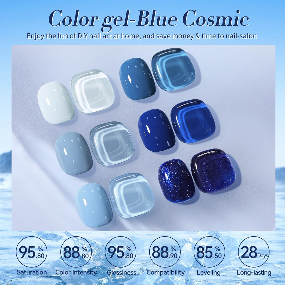Born Pretty sky blue gel polish bottle on display for a bright, uplifting manicure.