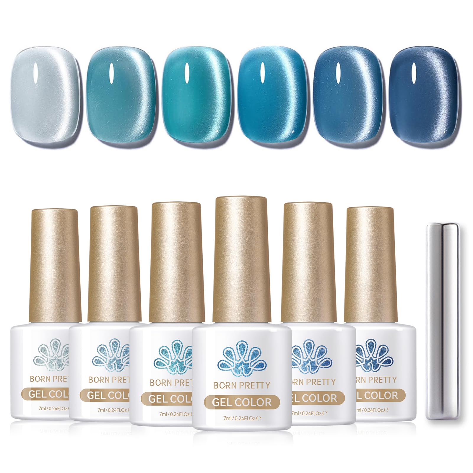 Born Pretty blue water magnetic gel nail polish bottle showing vibrant color and magnetic shimmer