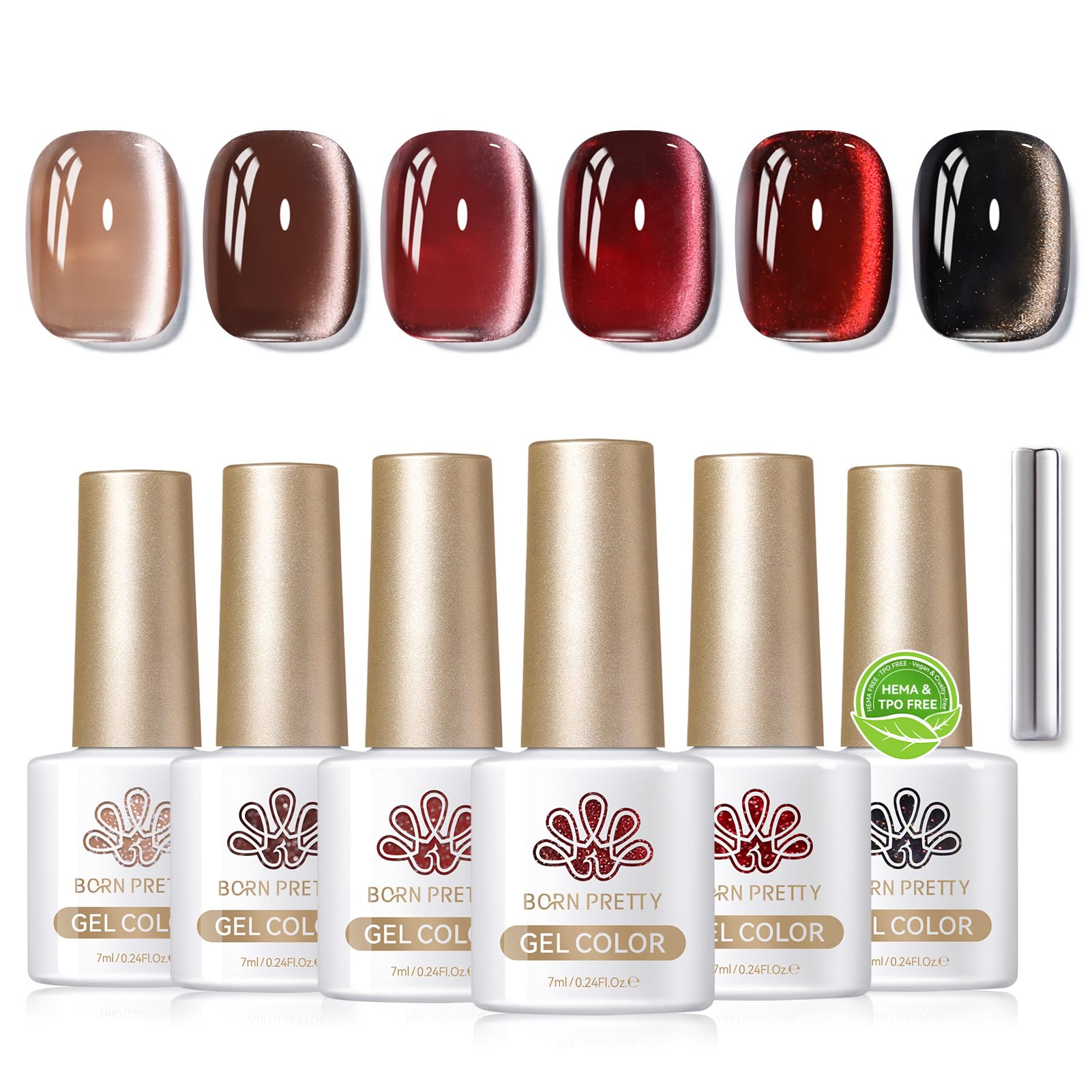 Born Pretty brown burgundy wine gel polish swatch with rich color and gloss