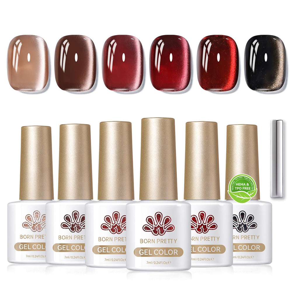 Born Pretty brown burgundy wine gel polish swatch with rich color and gloss