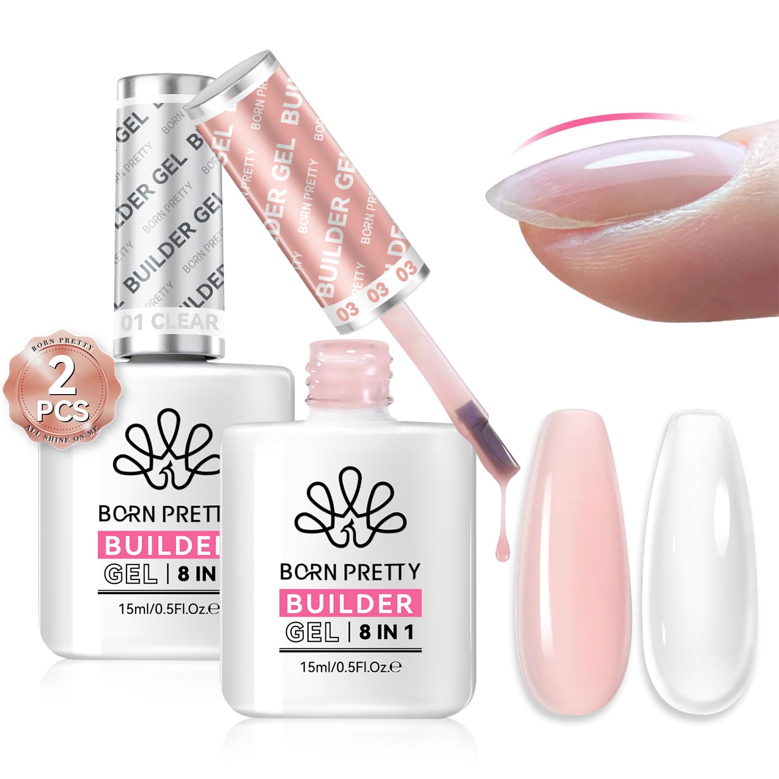 Born Pretty Builder Gel 8-in-1 bottles enable versatile nail prep and design.