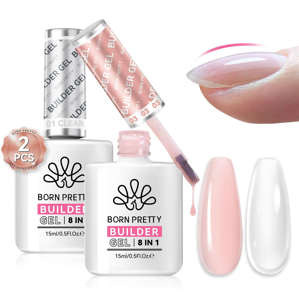 Born Pretty Builder Gel 8-in-1 bottles enable versatile nail prep and design.