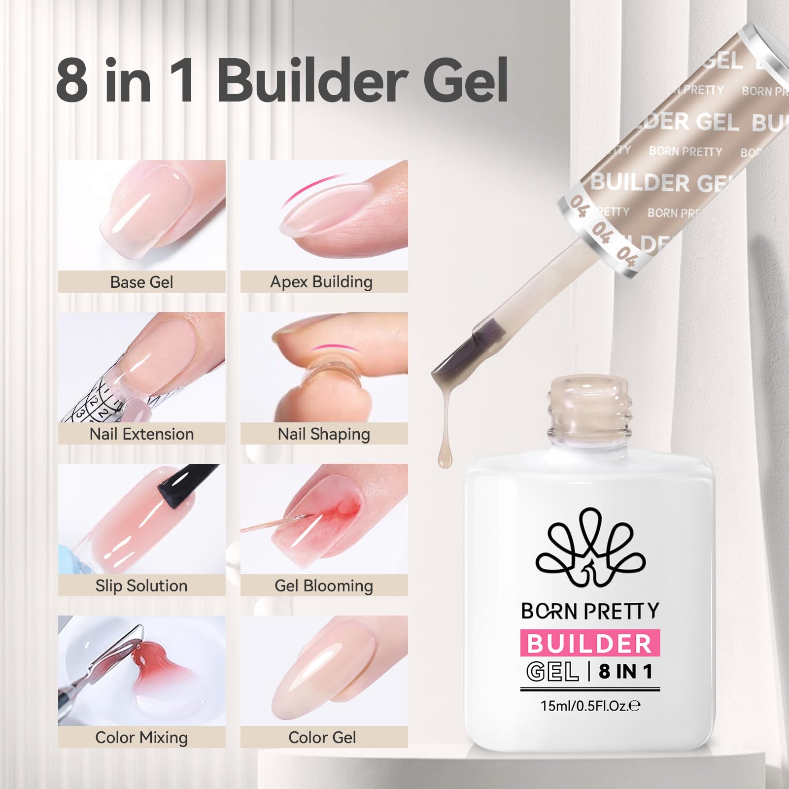 Born Pretty Builder Gel 8-in-1 highlights professional results at home
