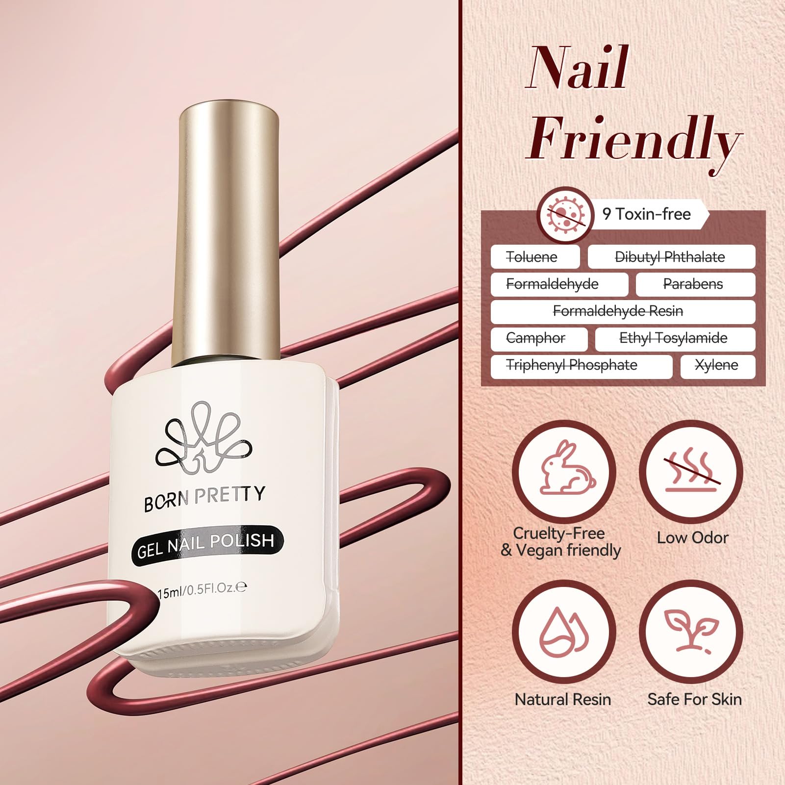Born Pretty burgundy gel nail polish pigment close-up detail