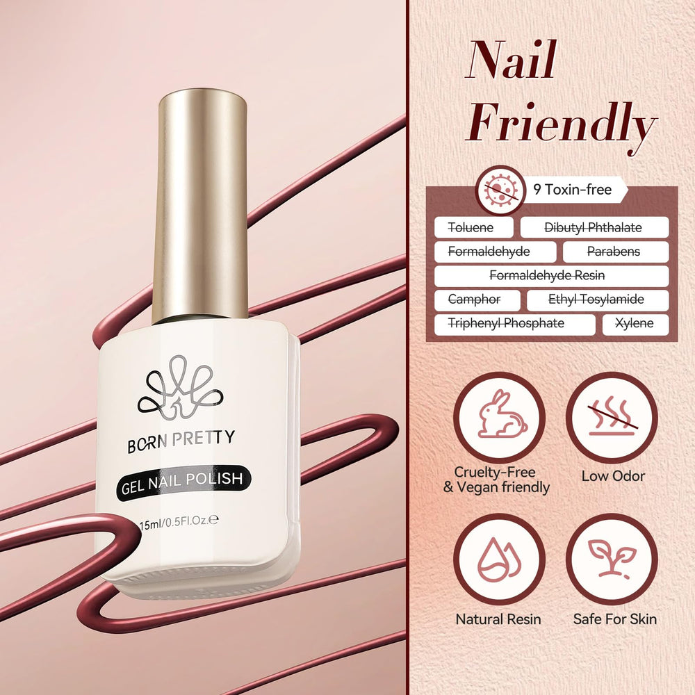 Born Pretty burgundy gel nail polish pigment close-up detail