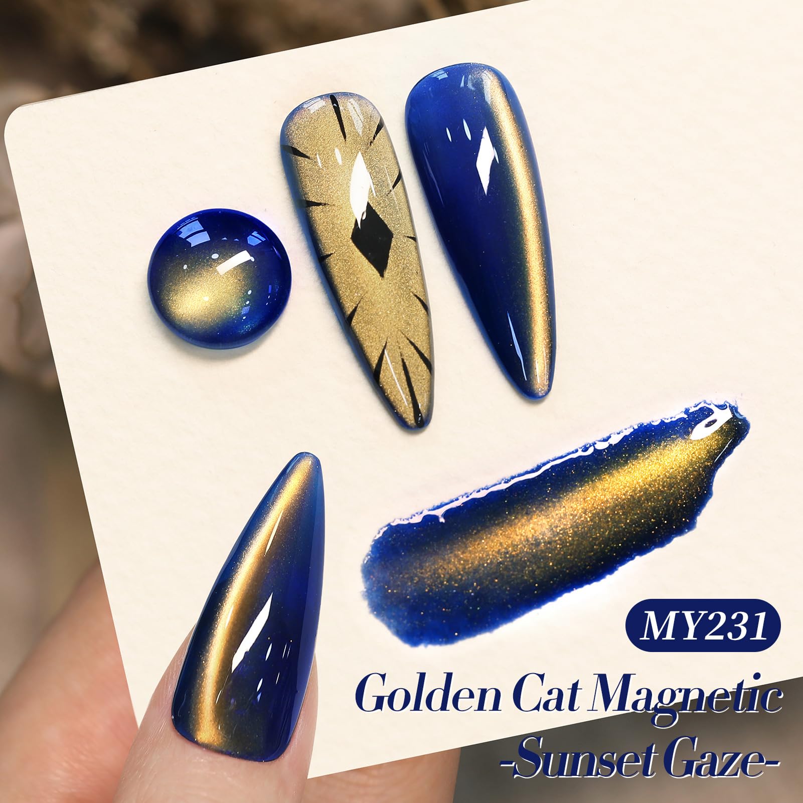Close-up of cat-eye magnet effect on Born Pretty gel manicure.