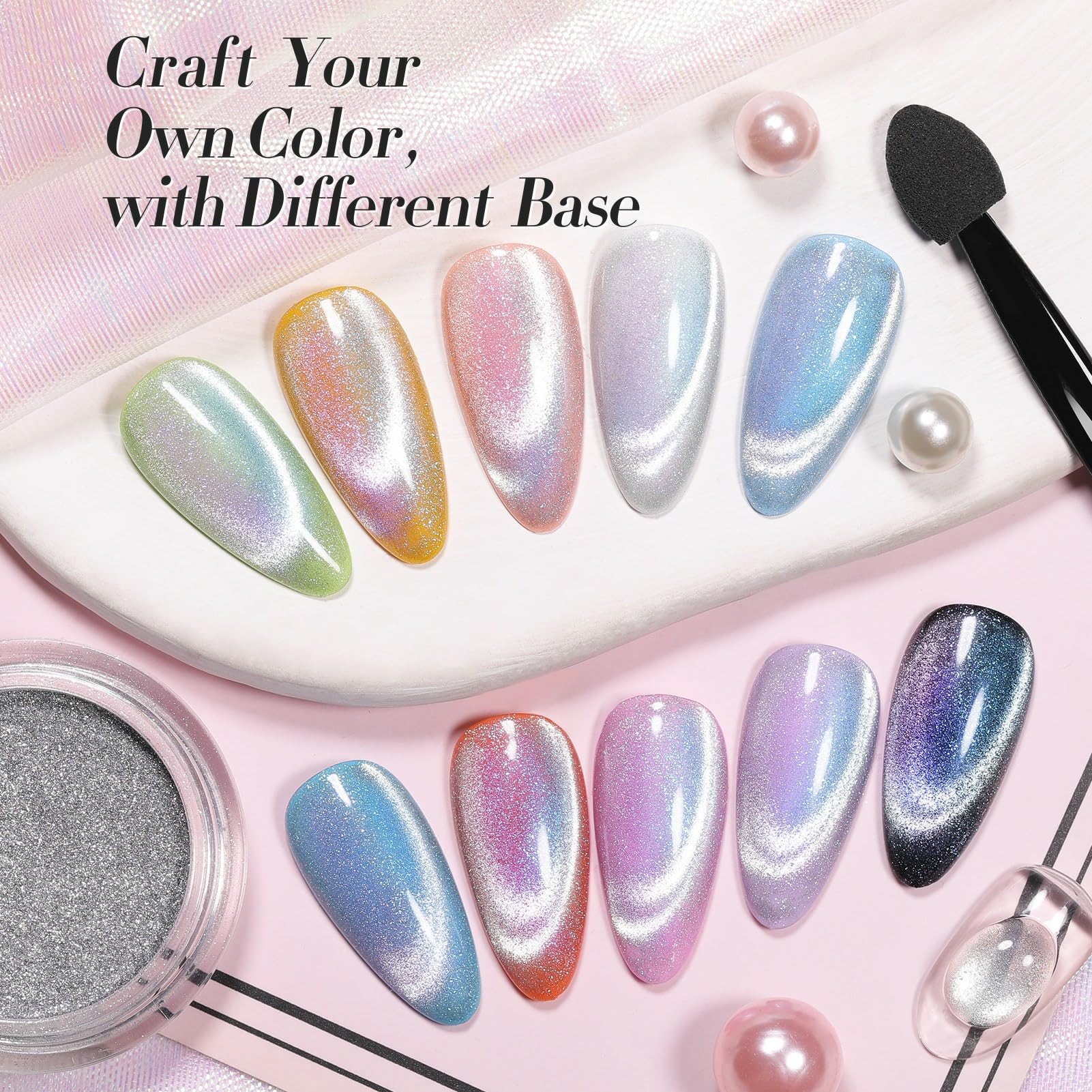 Step-by-step magnet patterning with Born Pretty cat-eye powder.