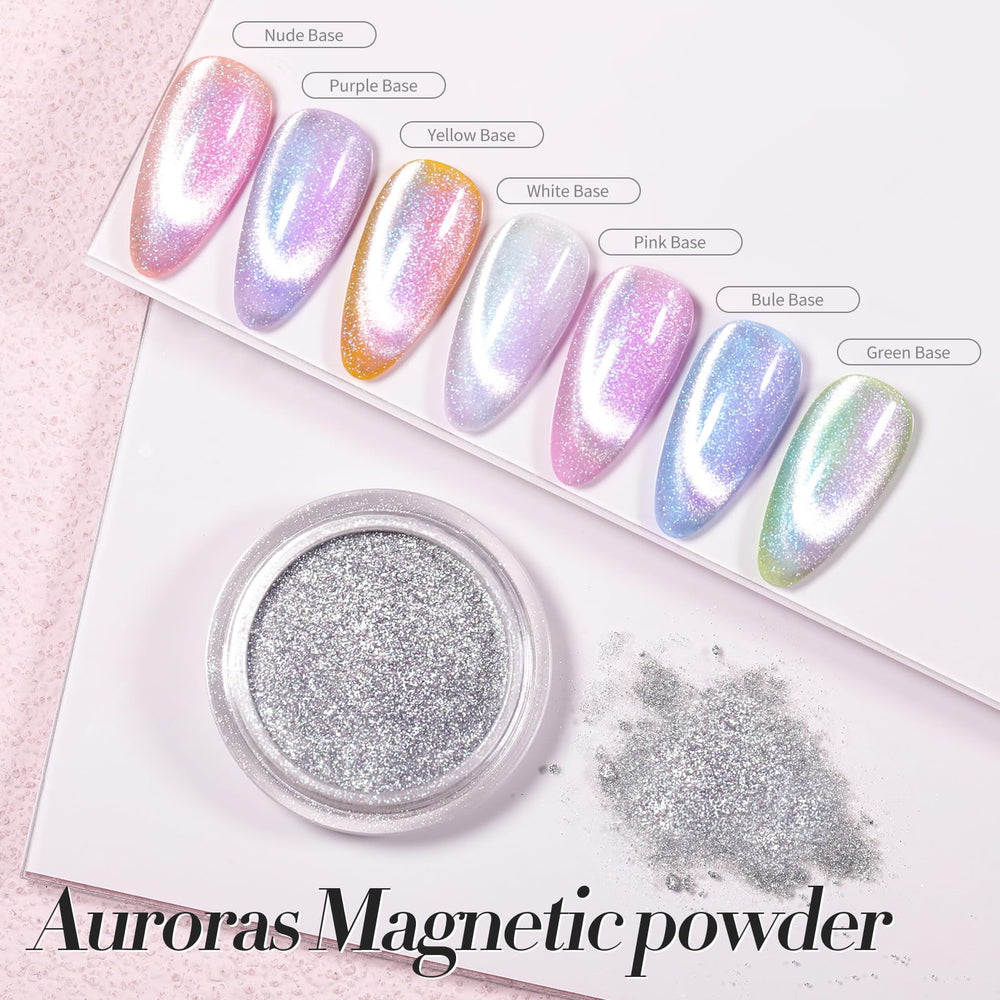 Close-up of magnet shaping a 3D cat-eye pattern with Born Pretty powder.