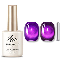 Born Pretty Cat Magnetic Eye Gel bottle shows cat-eye look on nails, ready for chic style