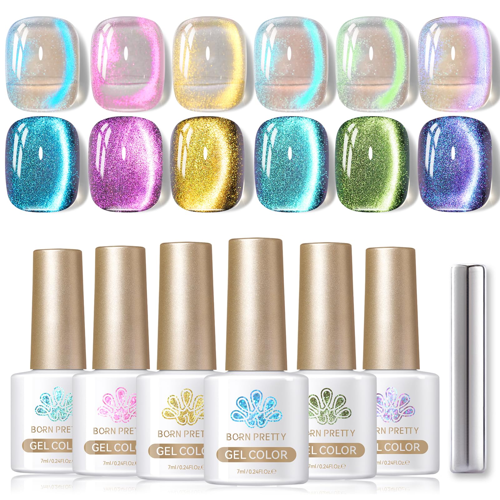Born Pretty Cat Magnetic Eye Gel Polish Aurora Blue swatch showing magnetic shimmer for salon-ready art
