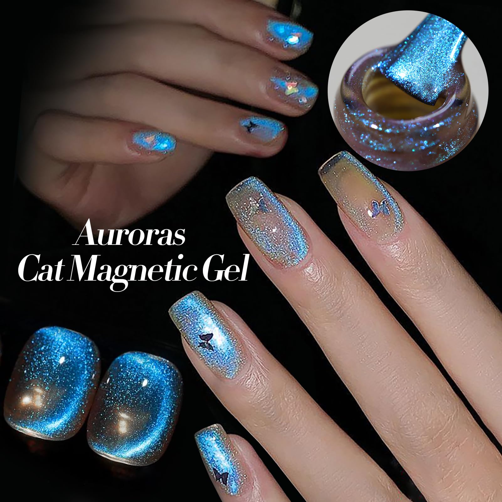 Born Pretty Cat Magnetic Eye Gel Polish with glass holographic glitter finish