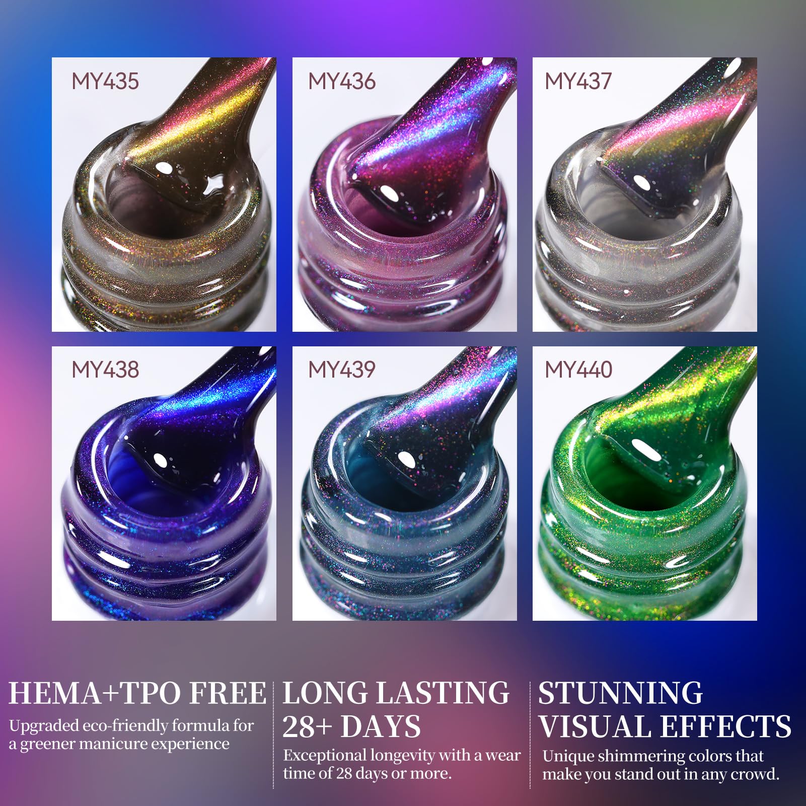 Born Pretty holographic aurora gel polish highlights subtle rainbow shifts with magnet