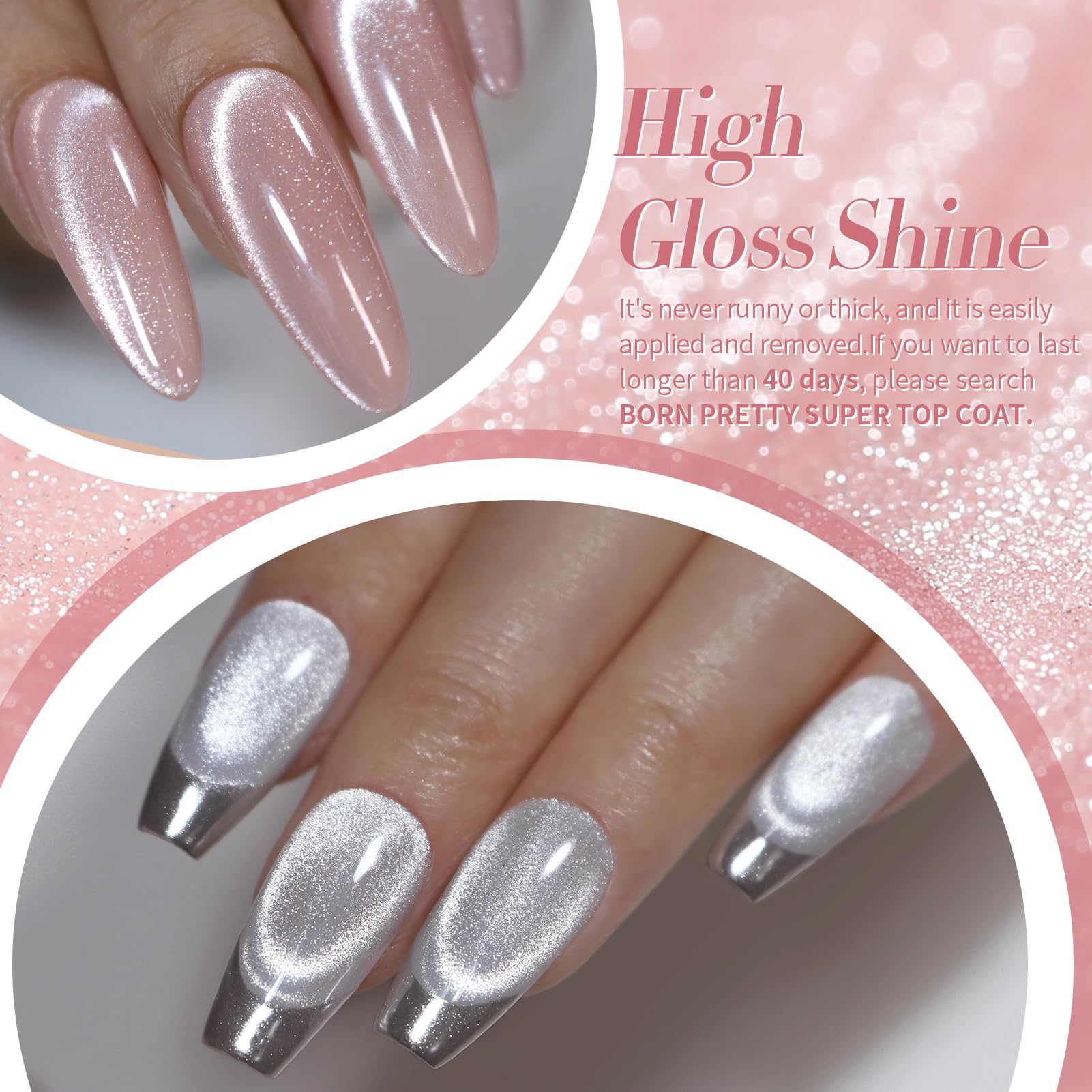 Born Pretty cat magnetic gel nail polish pastel pink for delicate magnetic accents.