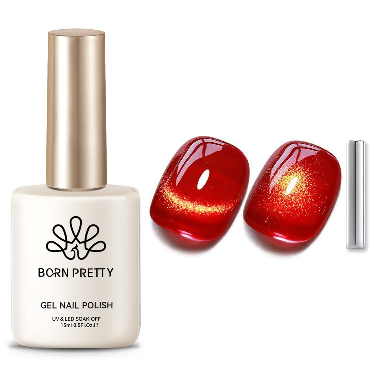 Born Pretty Cat Magnetic Eye Gel Polish bottle with red finish for bold nails.