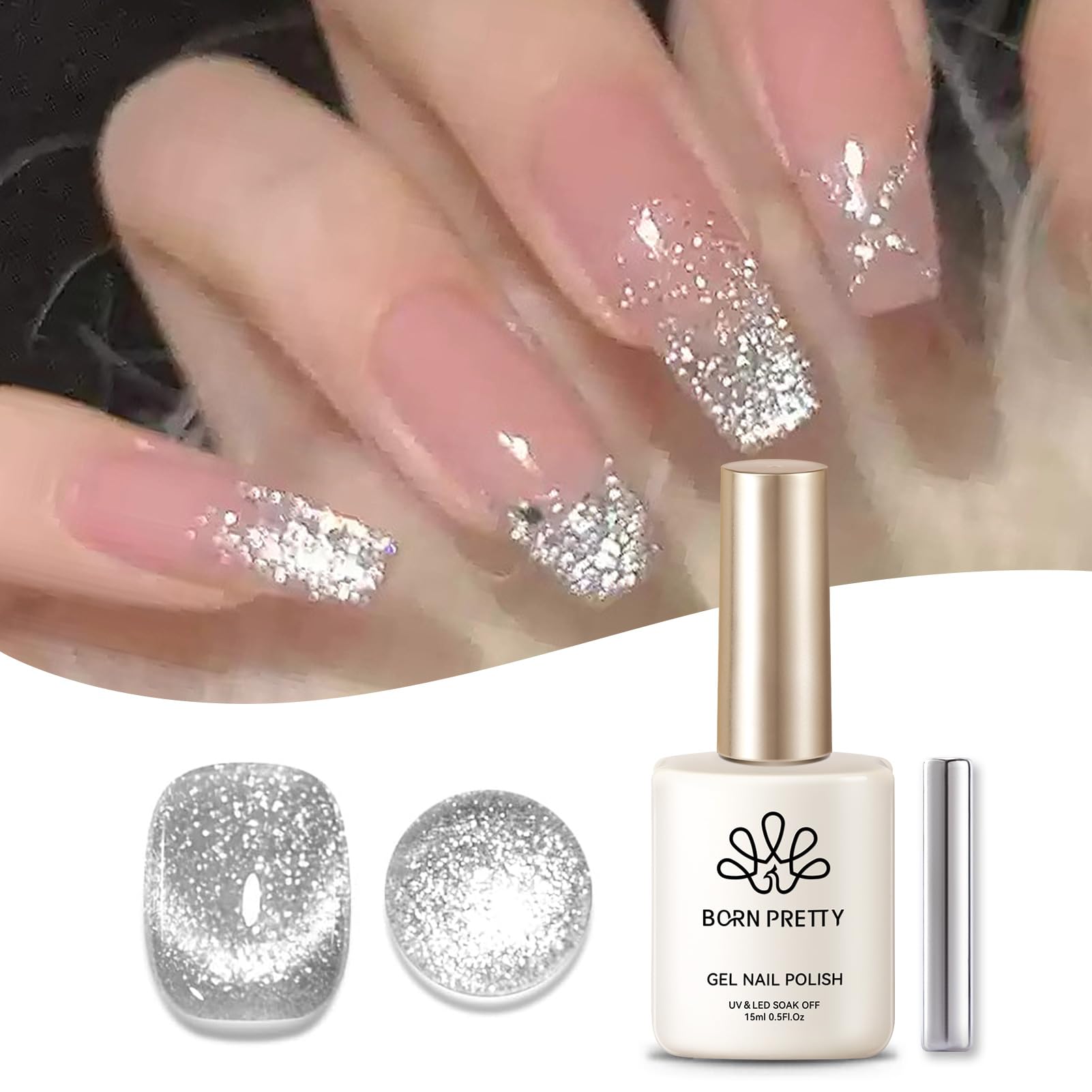 Born Pretty Cat Magnetic Eye Gel Polish bottle with a silver platinum shine