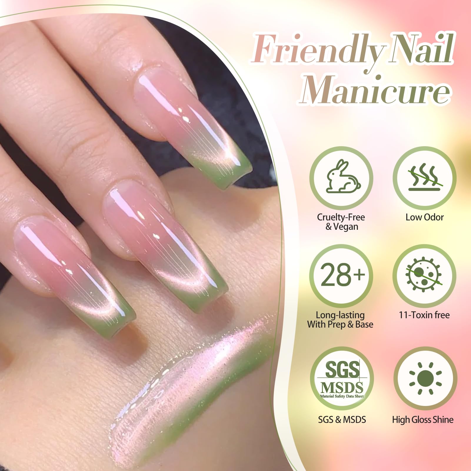 Gel polish under UV/LED curing for durable, long-lasting color.