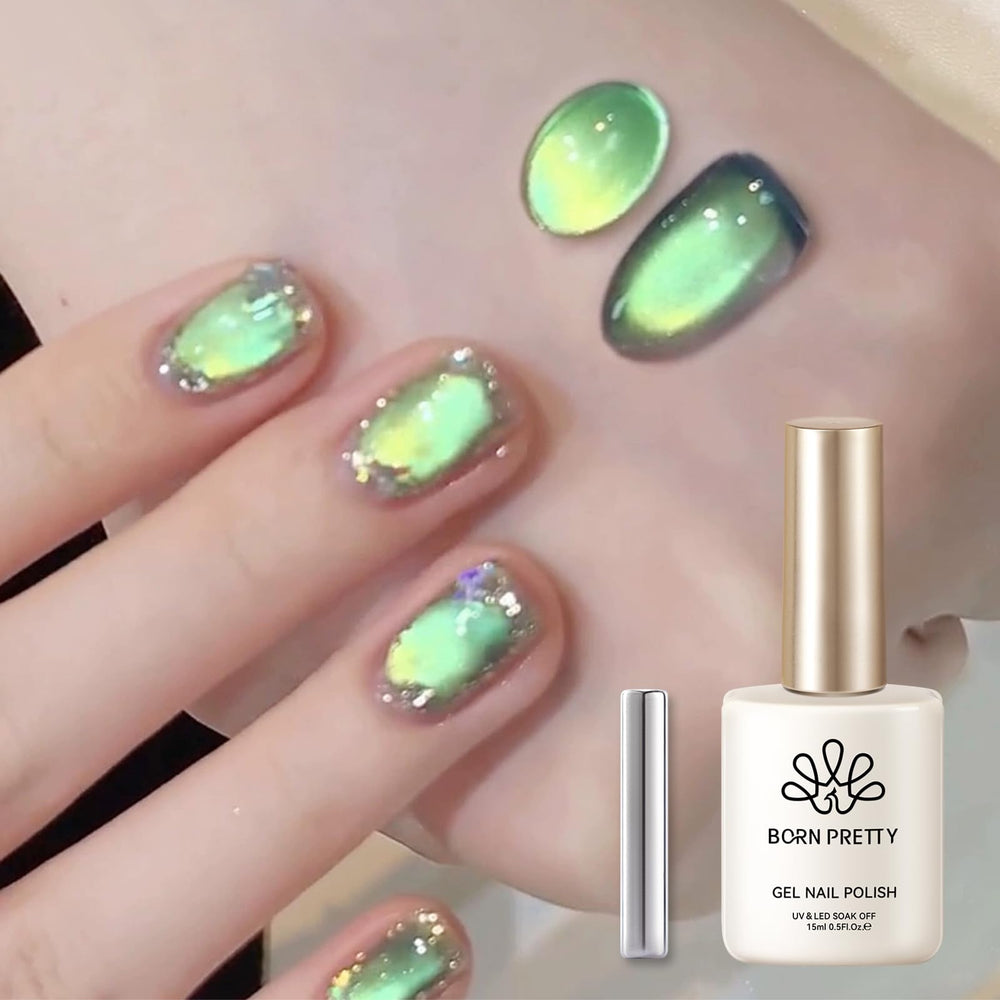 Born Pretty Cat Magnetic Gel Nail Polish in green bottle with vivid color and gloss.