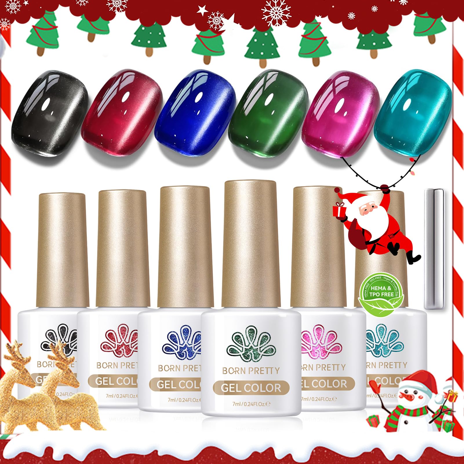 Born Pretty Christmas Cat Magnetic Eye black gel polish for dramatic glossy finish.