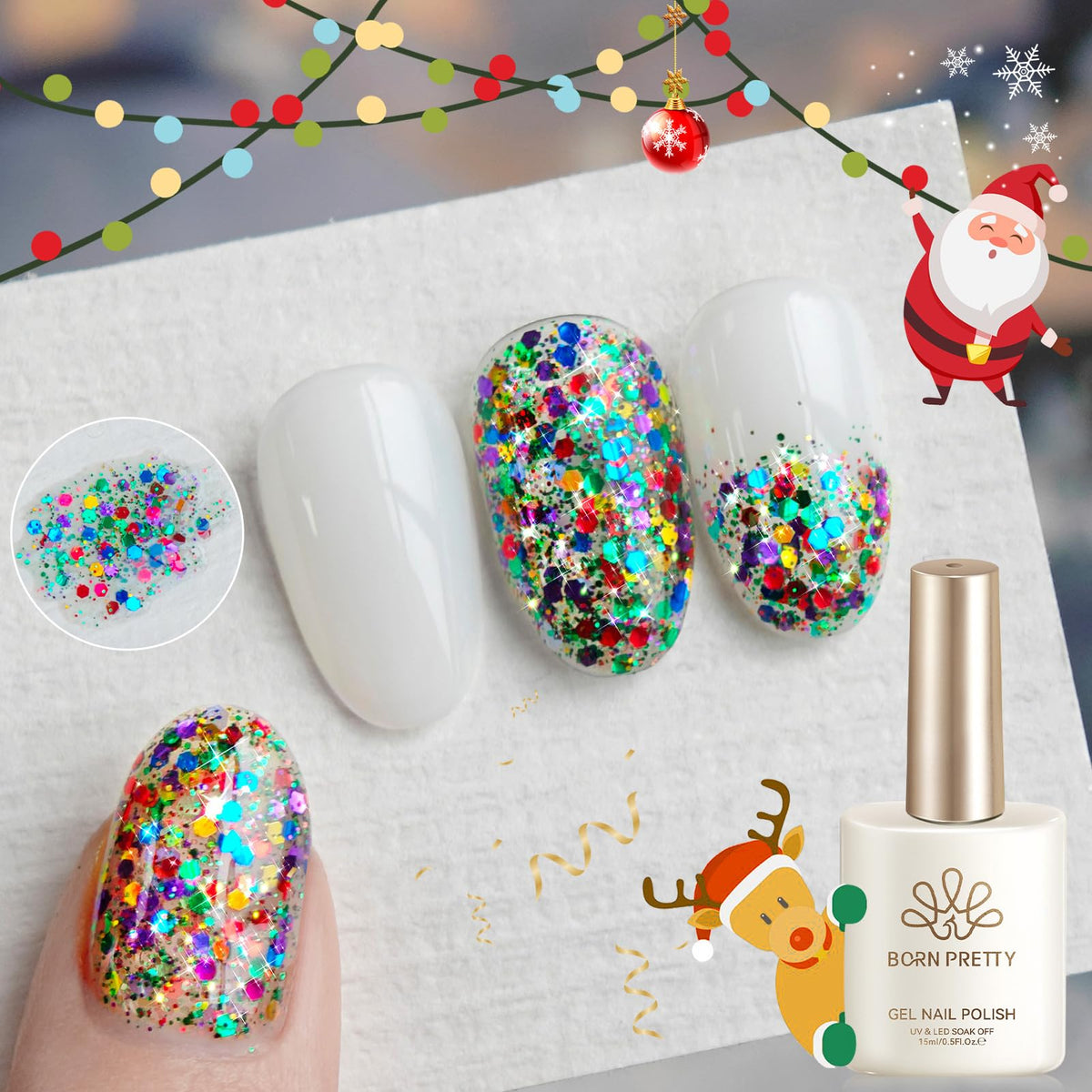 Born Pretty Christmas jelly glitter sequins polish bottle with festive shimmer for holiday nails.